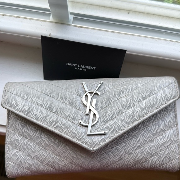 Yves Saint Laurent Handbags - Saint Laurent Long Wallet Gray Leather